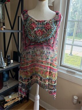 ONE WORLD Pastel Watercolor Print Sheer Top